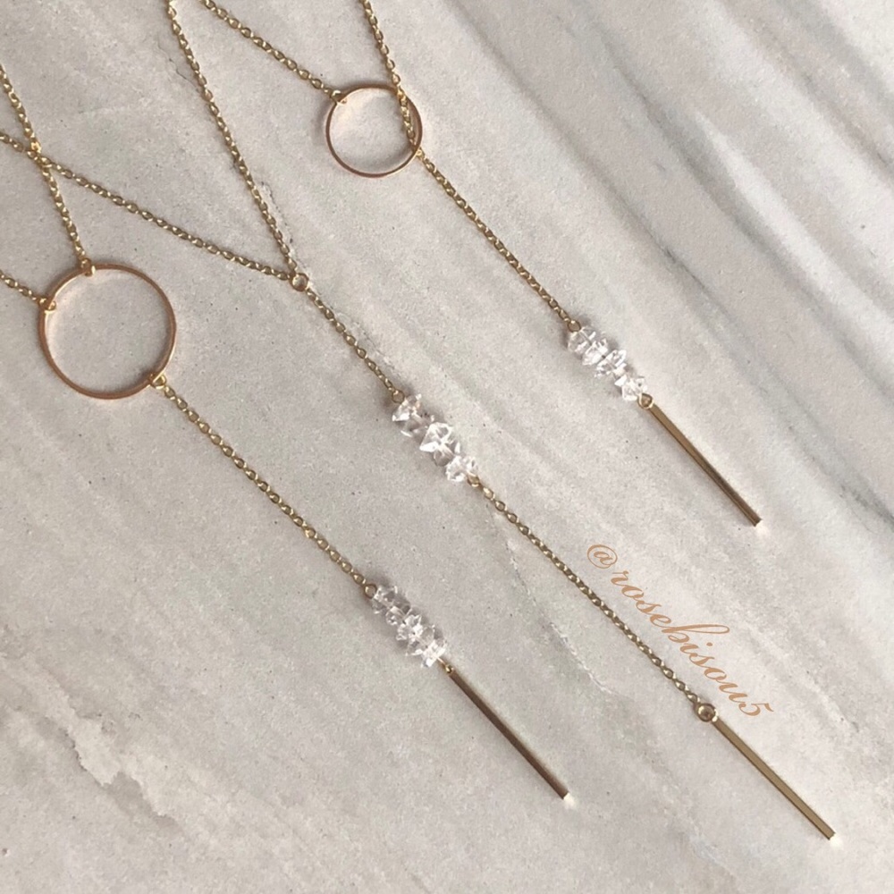 {✨E+L🌙} Herkimer Diamond
14K Gold Lariat Necklace - Picture 6 of 7